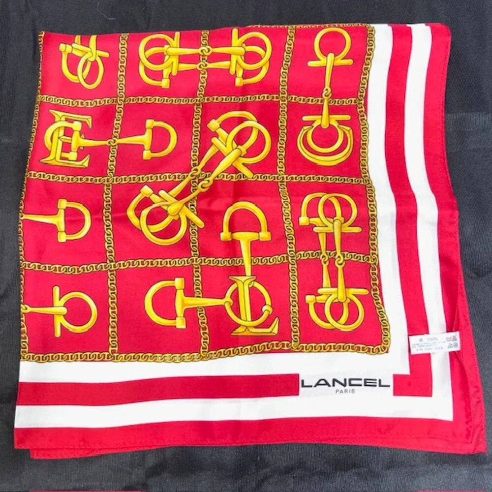 New Unused Lancel Paris 100% Silk Satin Scarf 23